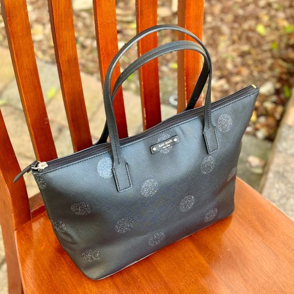 Kate Spade Black Glitter Polka Dot Small Tote Bag - Picture 4 of 9